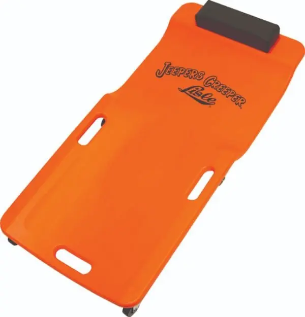 Lisle LIS-93202 Low Profile Creeper Stool - Orange, Easy Clean Plastic Body, Urethane Rollers