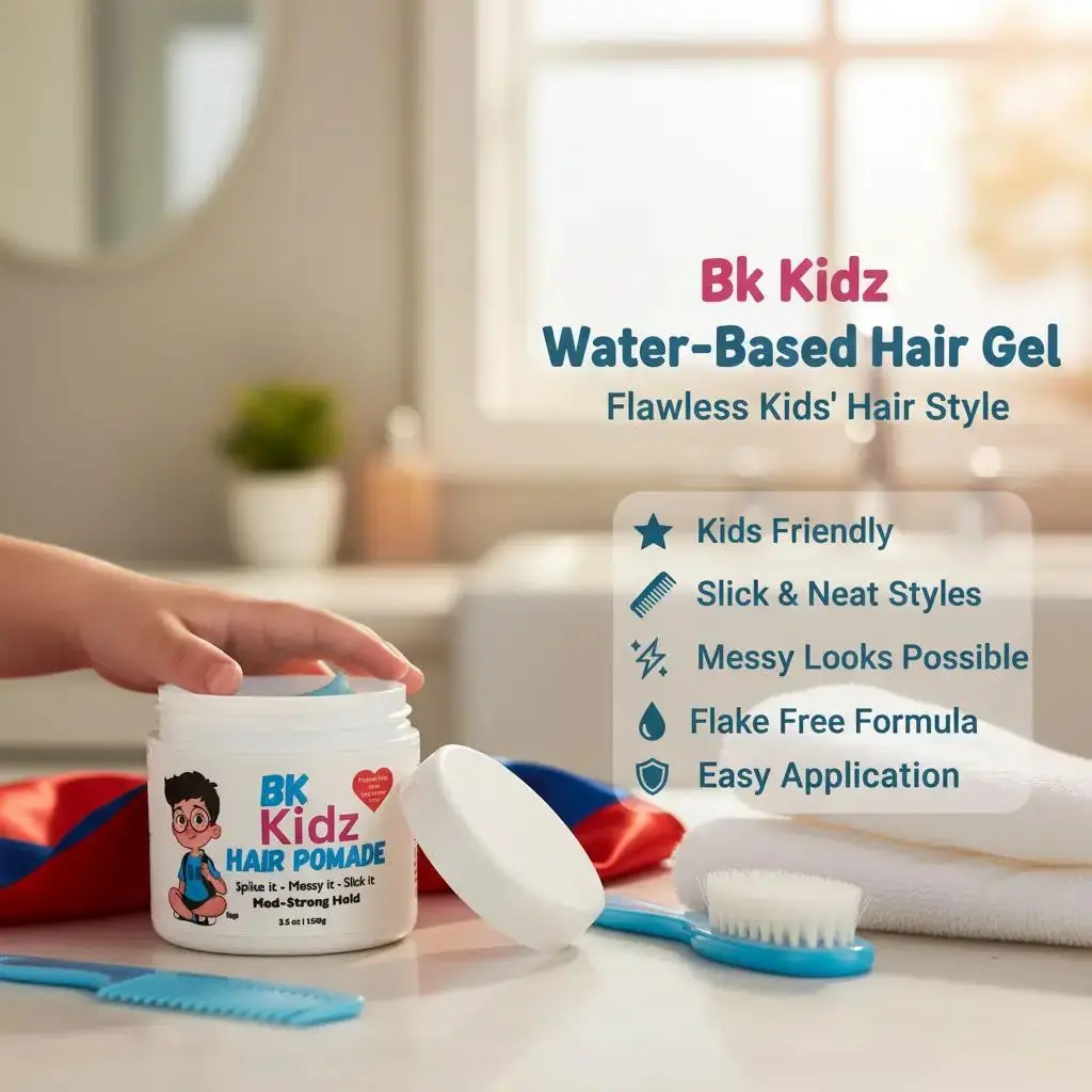 Bk Kidz Water-Based, Flake-Free Hair Gel – Kid-Friendly Pomade Perfect for slick, neat, or messy styles! Boys Hair Pomade Haircare Flawless Hair Products Hair Styling Products