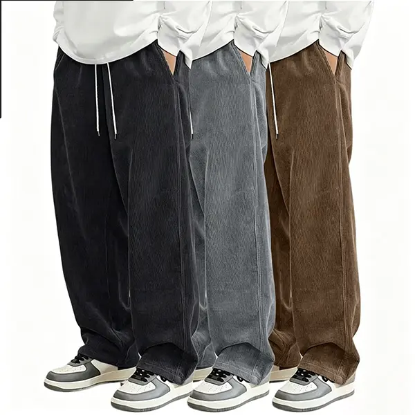 Summer Vibes classic corduroy wide-leg pants with a simple drawstring design — men’s loose casual long pants suitable for spring and autumn, stylish model Trouser