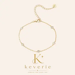 Keverie Women's 14K Gold-Plated Station Bracelet - Simulated Diamond CZ Chain Bracelet for Fashion Accessory Enthusiasts