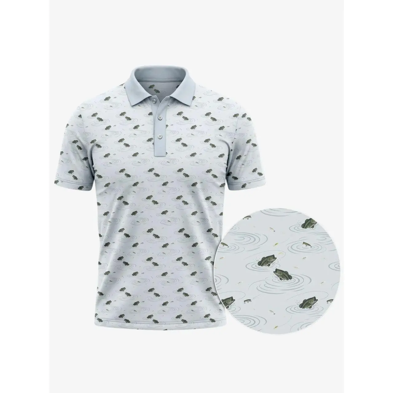 Bass Fishing Polo Shirt for Men – Largemouth Bass All Over Print Polo, Fishing Golf Shirt, Gift for Fishermen