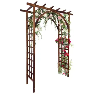 85 in Wooden Garden Arbor,Solid Fir Wood Trellis with Arched Top&Flat Top for Plant Climbing,Wedding Ceremony Decoration Pergola for Garden Backyard,Lawn,Carbonized Wood