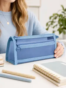 Transparent Mesh Pencil Case with Double Zipper Storage Design, Large Capacity Stationery Organizer Bag for School Office Makeup Travel and Daily Essentials, Cute Christmas Birthday Gift for Girls Women Students