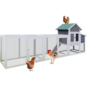 122" Large Gray Wood Chicken Coop Hen House Pet Rabbit Hutch Wooden Pet Cage Backyard with Nesting Box