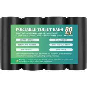 80 PCS Portable Toilet Bags for Camping, Biodegradable Porta Potty Bags - 8 Gallon Thickened Waste Bags Fit for 5 Gallon Bucket, Camping Poop Bag, Trash Bags for Home Boating Travel Outdoor