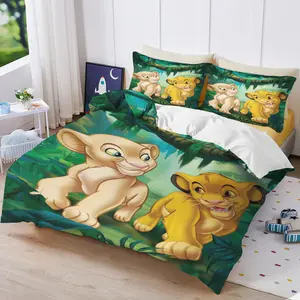 The Lion King Decorative bedding set, featuring animal prints, includes a duvet cover and pillowcases. Made of soft, comfortable, and breathable polyester fiber, it features a zipper closure and is machine washable. Perfect for home decor.