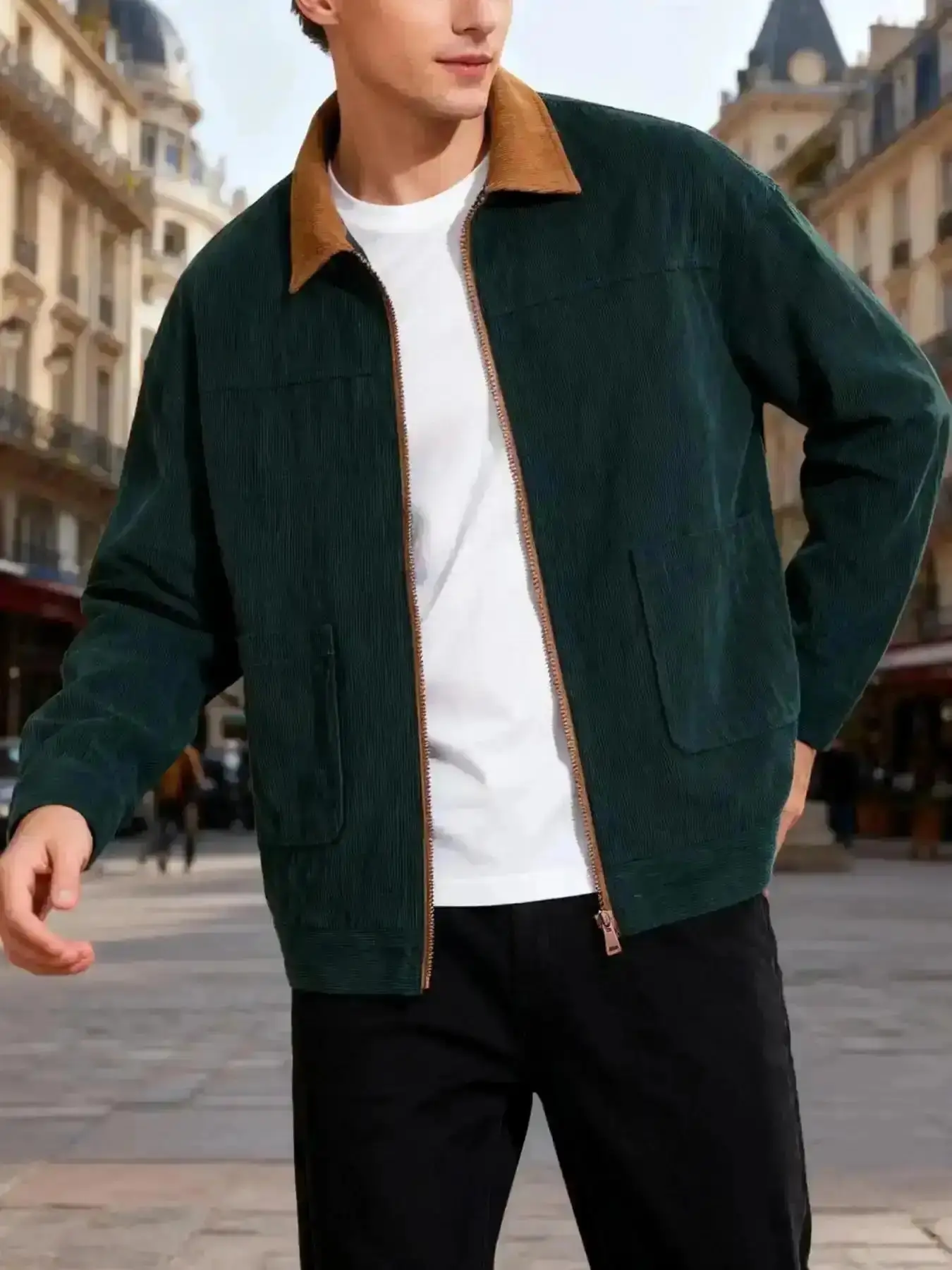 2026 Men's Casual Loose Fit Vintage Corduroy Jacket Colorblock Collar Design Soft Warm Outerwear for Fall Spring Outdoor Leisure Trendy, Men Winter Coat, Men Casual Jacket, Men Jacket, Jacket