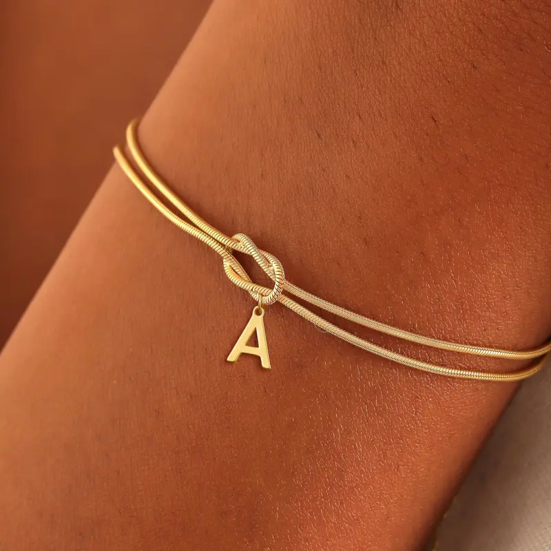 Elegant Heart Knot Letter Link Bracelet, Customizable Letters Az, Personalized Jewelry, Perfect Gift for Women, Daily Wear Jewelry, Initial Bracelet, Love Knot Bracelet