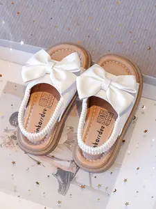 Toddler Girl's Colorblock Bowknot Design Flat Sandals, Casual Comfortable Sandals for Summer, Lightweight Breathable Shoes for Daily Wear, Bow Decorated Sandals