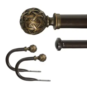 christmas Dwell Smart 1" Double Curtain Rod with Geo Ball Holdbacks Finials and holdbacks- 28''- 48'', 48"-84", 84"-120" (Sand Nickel, Oil-Rubbed Bronze, Black)