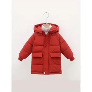 Girls' Thickened Winter Jacket - Mid-Length Zip-Up Coat with Hood, Non-Stretch Fabric, All-Season Casual Outerwear for Everyday & Formal Events