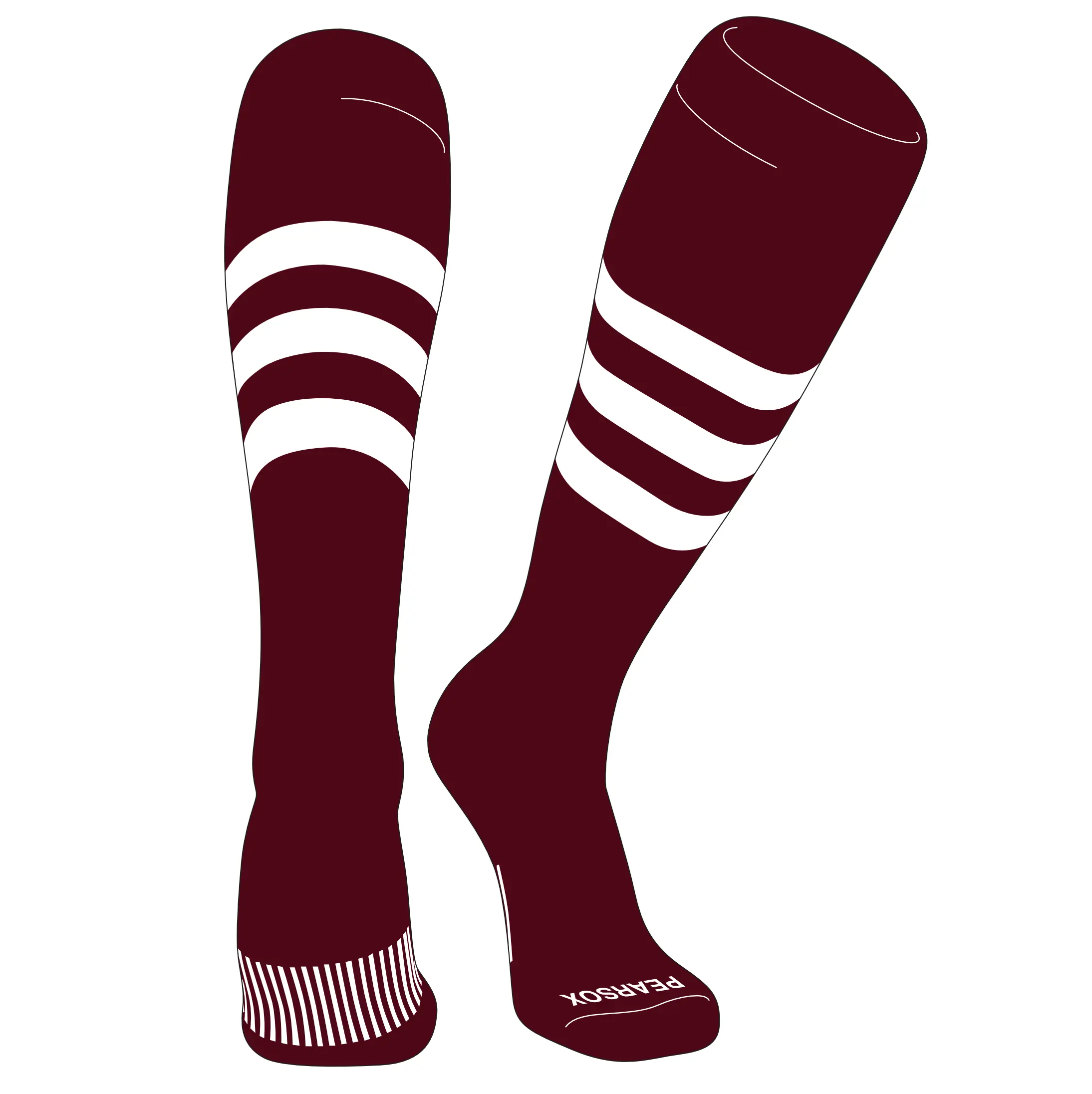 Pear Sox Striped Knee High Baseball, Football Socks (A) Maroon, White