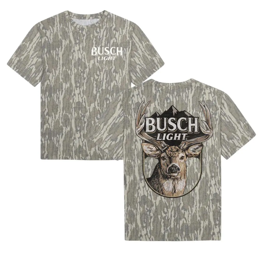 Mossy Oak Vintage Busch Light Beer Tee, Bottomland Camo Hunting Tee, Outdoor Short Sleeve Shirt, Hunting 3D Tee, Gift For Him, Gift For Dad