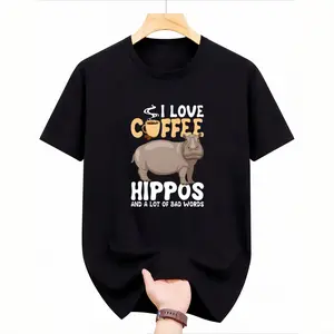 Funny "I Love Coffee & Hippos" Graphic T-Shirt — Featuring the Slogan "Can't You Hear Me, Hippo?" — 100% Cotton Unisex Loose-Fit Casual Shirt — Perfect for Coffee Lovers