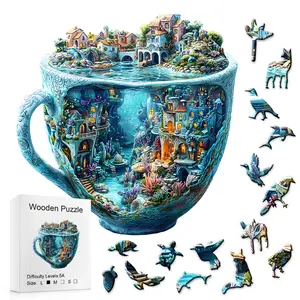 501 Fantasy Cup World Wooden Puzzles, Underwater Town Design, Ideal for Home Decor & Art Projects, Great Party Activity, Perfect Gift Idea, Wooden Jigsaw Puzzle