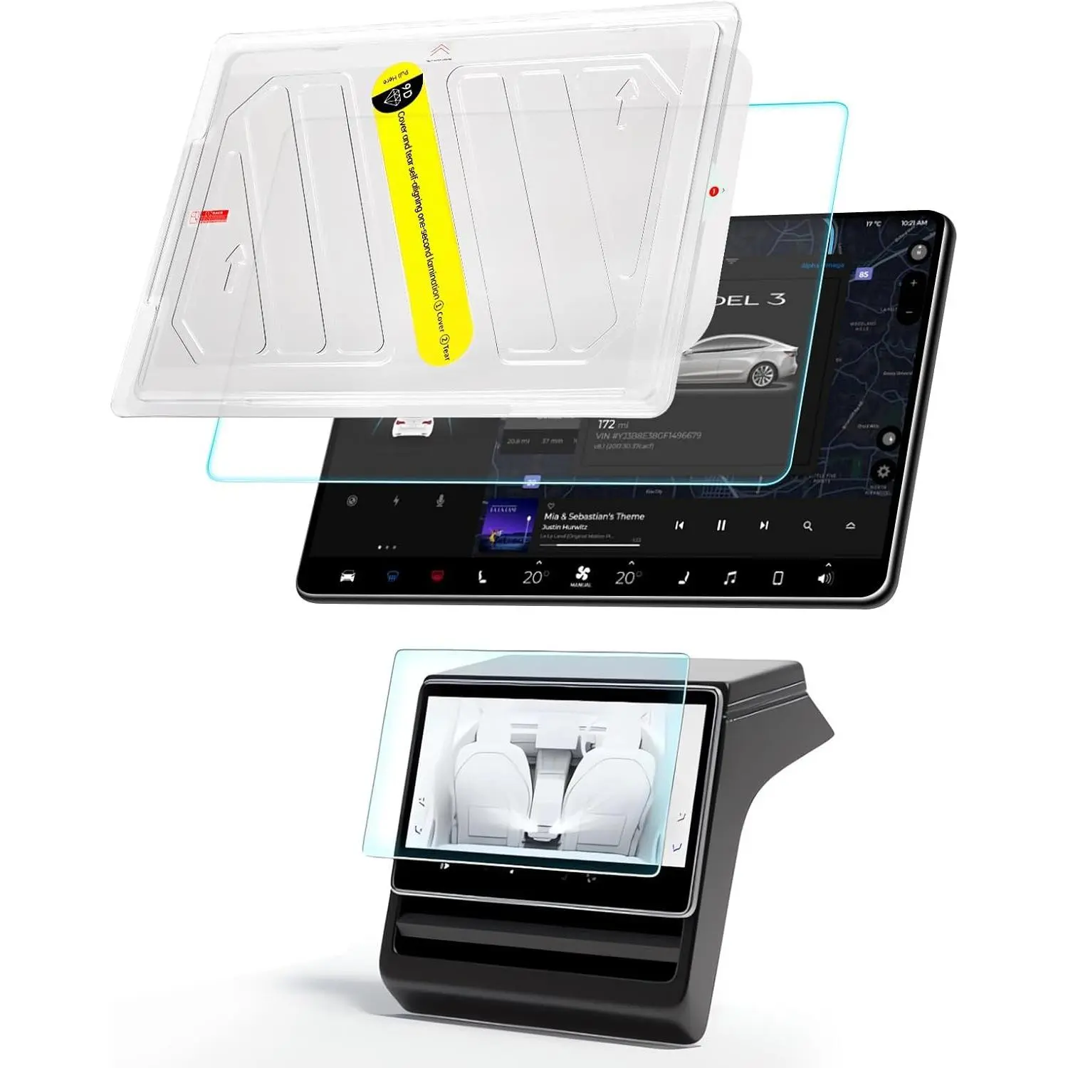 Tesla Model Y Juniper & Model 3 Highland Screen Protector, 9h Hardness, Anti-Glare, Anti-Fingerprint, HD Transparent, Includes Alignment Tool