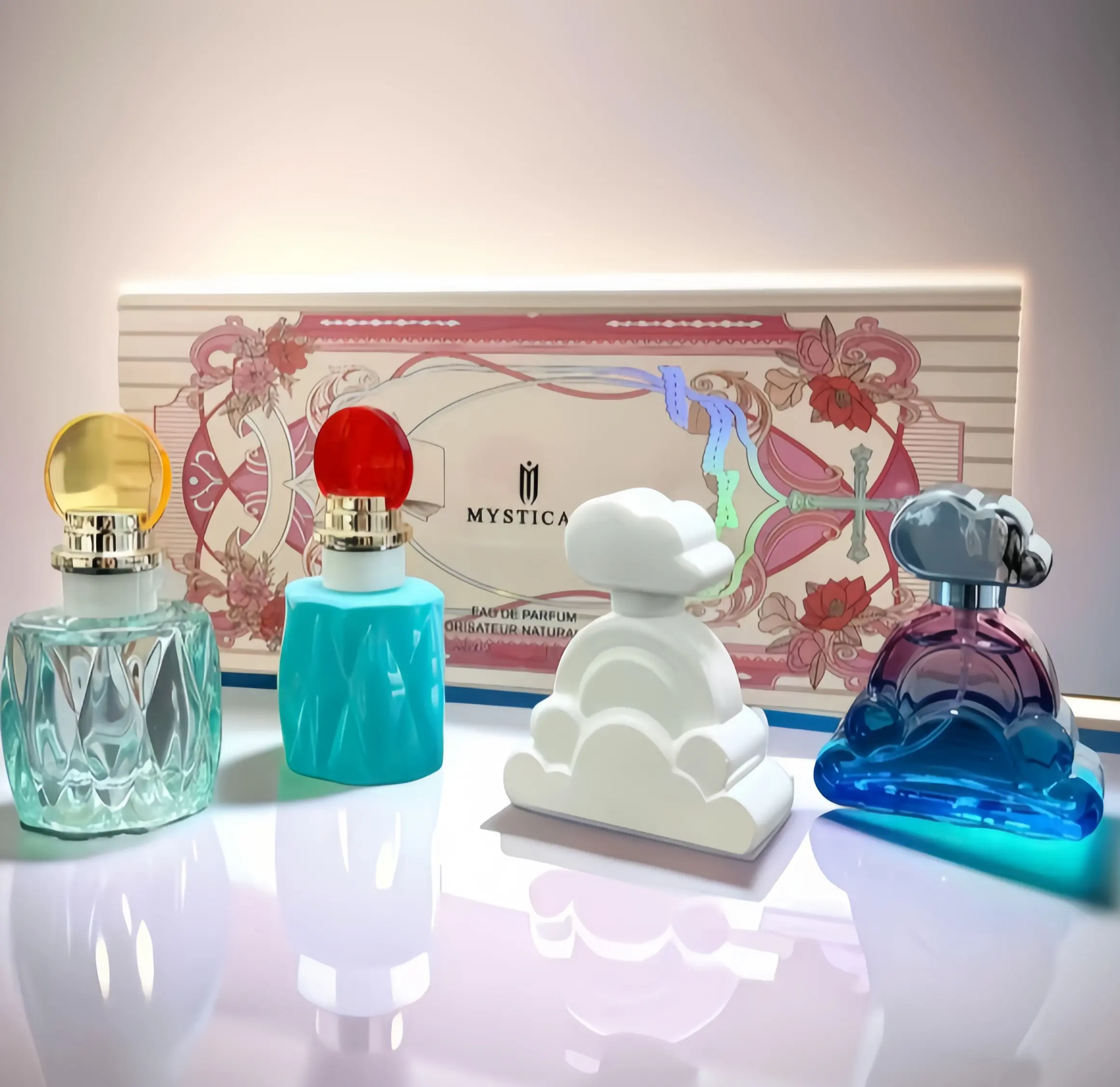 MYSTICAL Dream Cloud Women’s 4-Piece Perfume Gift Set, 4 × 30ml (1.0 Fl Oz Each), Pear, Peach,Musk and Woody Notes, for Daily Wear, Summer, Dating, Parties, Travel and Holiday Gifting,curations good scent，different flavor，portable travel size