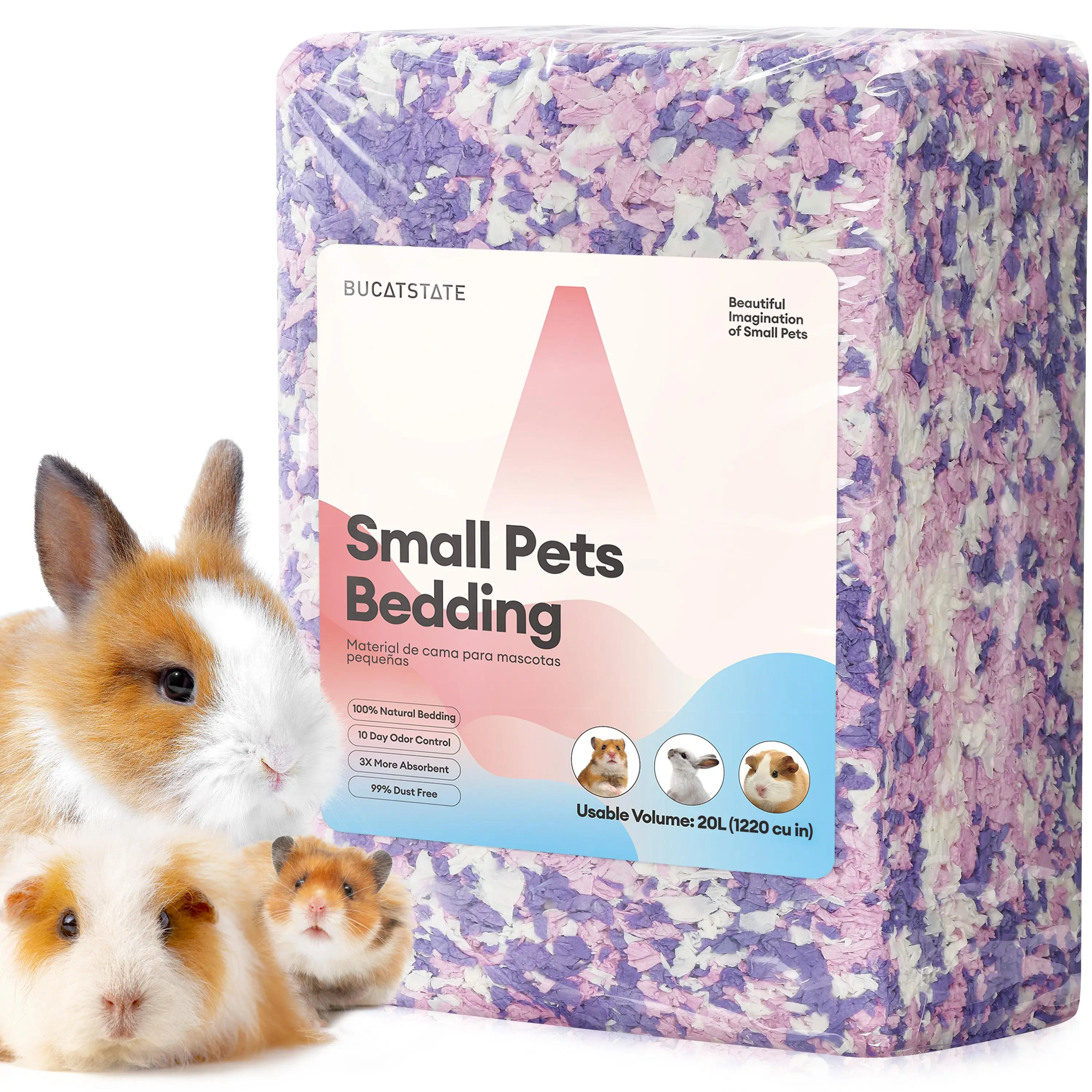 Small Animal Paper Bedding for Hamster Cage Habitat - 20L Dust-Free Natural Material, 3x Stronger Absorbency, Odor Control, Cozy, Eco-Friendly Compact Packaging (Pet Supplies for Syrian/Dwarf Hamsters, Chinchillas)