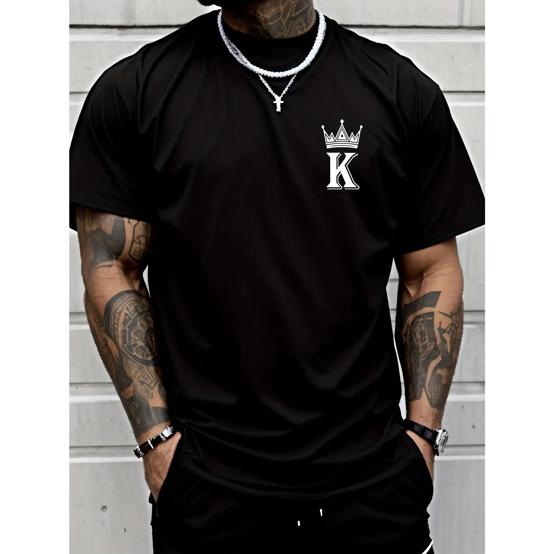 [Vintage KING Crown Print Tee] 1pc Vintage KING Crown Print T-Shirt - 100% Cotton Breathable Crew Neck Tee - Casual All-Season Short Sleeve Top