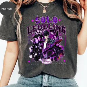 Sung Jinwoo T-Shirt, Solo Leveling Graphic T-Shirt, Shadow Monarch Anime T-Shirt, Manhwa Fan Apparel, Trendy Otaku Apparel, Unisex Street Wear