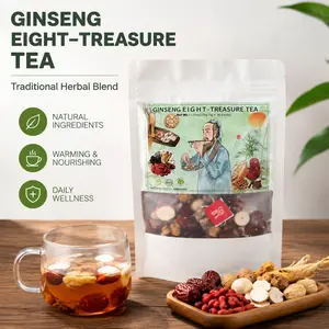 All Natural 8-Treasure Ginseng Herbal Tea Bags - Sugar-Free Unisex Wellness Beverage for Boyfriends, Fathers, with Natural Herbs, Red Date, Wolfberry - Supports Energy Boost, Stress Relief, Liver & Kidney Health, Body Balance