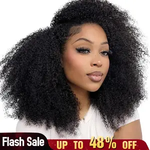 [Wear Go Half Wig] BGMgirl Invisible Hairline Afro Curly Kinky Straight Half Wig Glueless Human Hair Butterfly Yaki Layered Cut Wigs Water Wave Kinky Curly Seamless Flip Over Updo Down Style Hairpiece eve valentines day gift