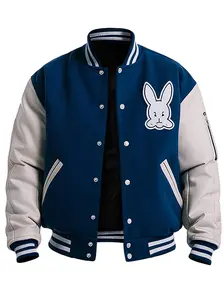 Men's Blue Wool Rabbit Varsity Jacket