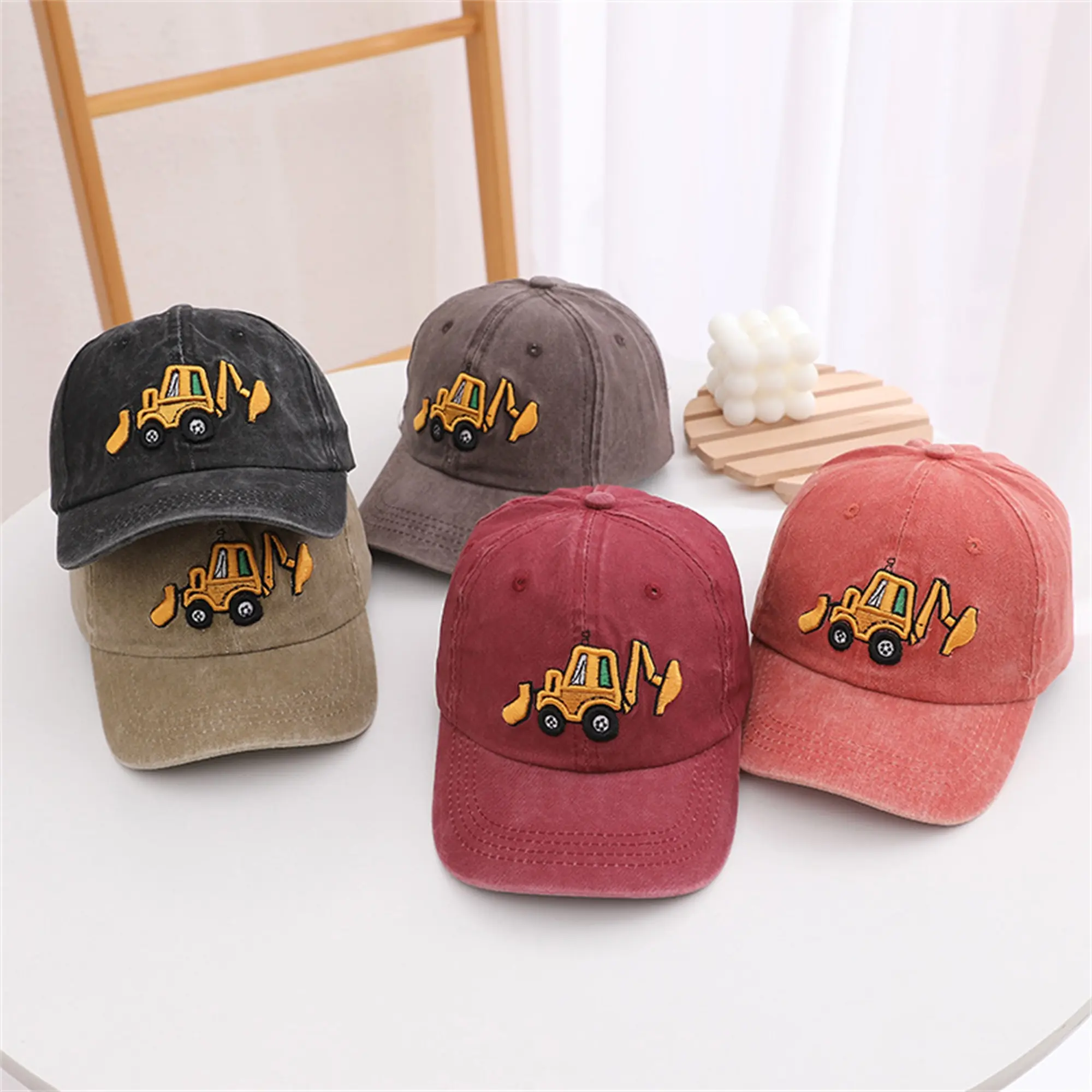 Embroidered Toddler Excavator Baseball Hat - Adjustable Kids Hat & Cap, Baby Fashion Accessory for Boy Girl Birthday Gift, Embroidered Hats
