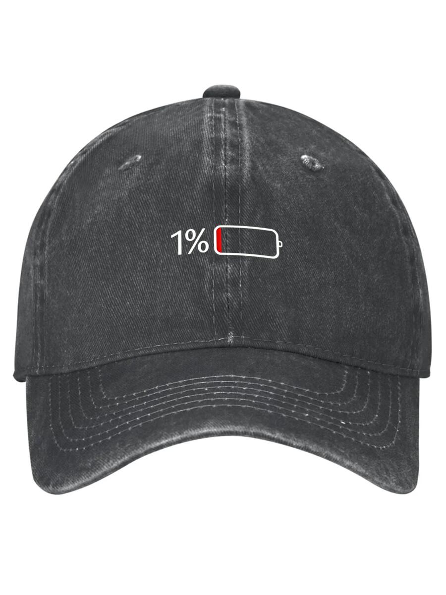 1% Low Battery Vintage Washed Dad Hat 100% Cotton Adjustable Baseball Cap for Casual Wear with Unique Design and Customizable Fit