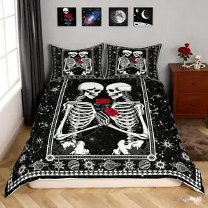 Feelyou Skull Duvet Cover - Kissing Lovers Skeleton, Sugar Skull, Starry Galaxy Constellation Designs, Stylish Alternative Room Decor Bedspread (No Comforter Included)