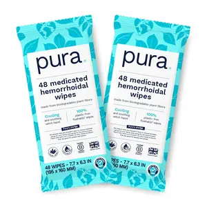 XL Flushable Medicated Wipes for Hemorrhoid Relief, Extra-Large, Fragrance-Free Wet Wipes with Witch Hazel, Coconut Oil & Aloe, Skin Soothing, 96 Wipes (2 Packs)