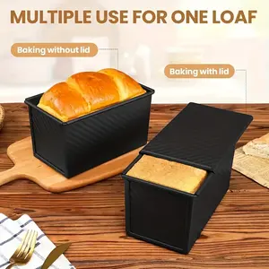 2pcs Pullman Loaf Pan with Lid, 8. 4x4. 7 & 7. 4x3.. 7 inch Non-Stick Bread Loaf Pans, Carbon Steel Corrugated Sandwich Bread Loaf Pan Bread Toast Mold for Bakeware Baking Bread Bread Pan for Homemade Bread