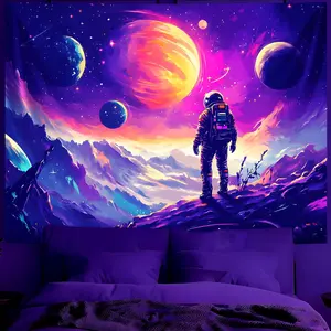 Astronaut Space Blacklight Tapestry 79"x59", UV Reactive Astronaut Universe Galaxy Planet Glow in Dark Tapestries, Black Light Neon Upright Poster Wall Hanging Backdrop Decor for Bedroom Living Room
