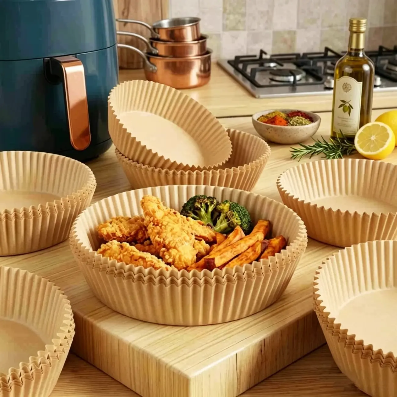 200 pieces (6.3 inches) practical disposable circular baking tray liner, with a multi in one anti stick and anti oil design, perfect for air fryers, baking, deep frying, and microwave cooking. Kitchen essentials accessory