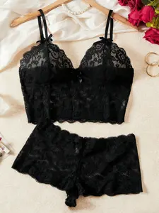 Women's Plus Size Sexy Lingerie Set, Lace Bra and Panty, Solid Color Highlights, Comfortable Daily Wear, Elegant Design