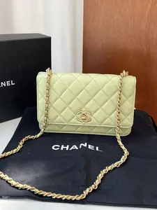 Pre-owned CHANEL Leather Shoulder Bags Wallet On Chain Avocado Green