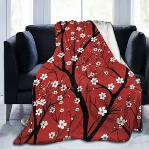Red Cherry Blossom Throw Blanket Fluffy Flannel Blankets Soft Travel Blanket Indoor Outdoor Blanket for Couch Sofa Bed
