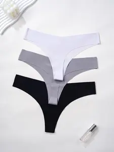 Women's Low Waist Seamless Thong Panties, Simple Style Invisible Underwear, Lightweight Comfortable Seamless Thongs, 3 Pack