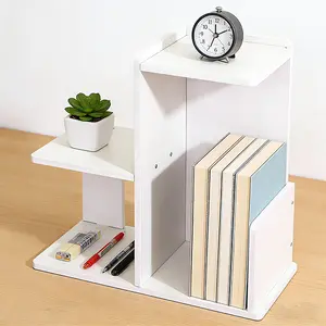 White 3-Tier Modular Desktop Bookshelf, Composite Material, 29x29x13.5cm, Tool-Free Assembly, Clean Matte Look, Compact Storage Shelving for Home Office Space Saving Sturdy Computer Desk