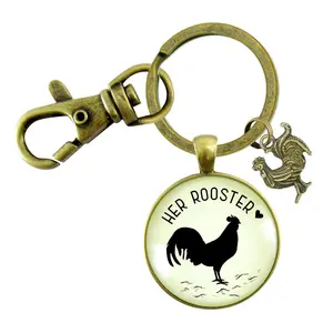 Her Rooster Mens Keychain For Chicken Family Vintage Inspired Jewlery