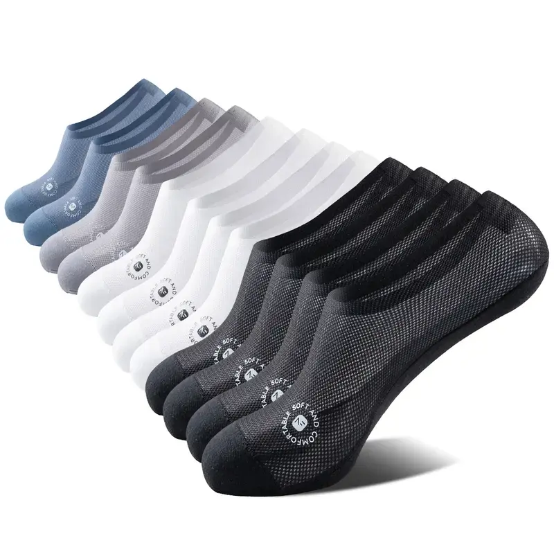 Men's Breathable Mesh No Show Socks Non Slip Low Cut Invisible Casual Athletic Boat Ankle Socks with Silicone Heel Grip Multi Pack for Loafers Sneakers Odor Resistant Lightweight Moisture Wicking