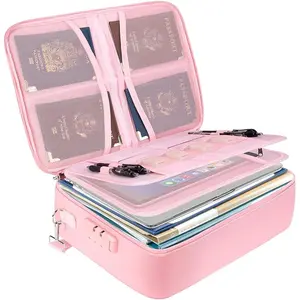 Fireproof Document Box with Lock, Portable Fireproof Document Bag Waterproof Fire Proof File Boxes for Documents, File Organizer Box for Important Paperwork (Pink, 15''x11''x4'')