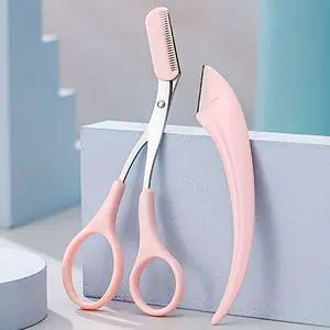 2Pcs Premium Eyebrow Trimmer Scissors Set, Curved Eyebrow Razor Eyebrow Scissors With Comb Easy Brow Trimming Take It Anywhere For Beginners
