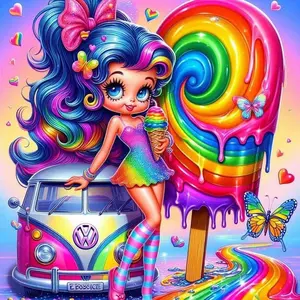 5D DIY Full Drill Round Diamond Painting - Diamond Art Kit Rainbow Lollipop Mosaic Canvas DIY Wall Art, Home Wall Decoration, Suitable for Halloween, Christmas, Birthdays, and Anniversary Gifts