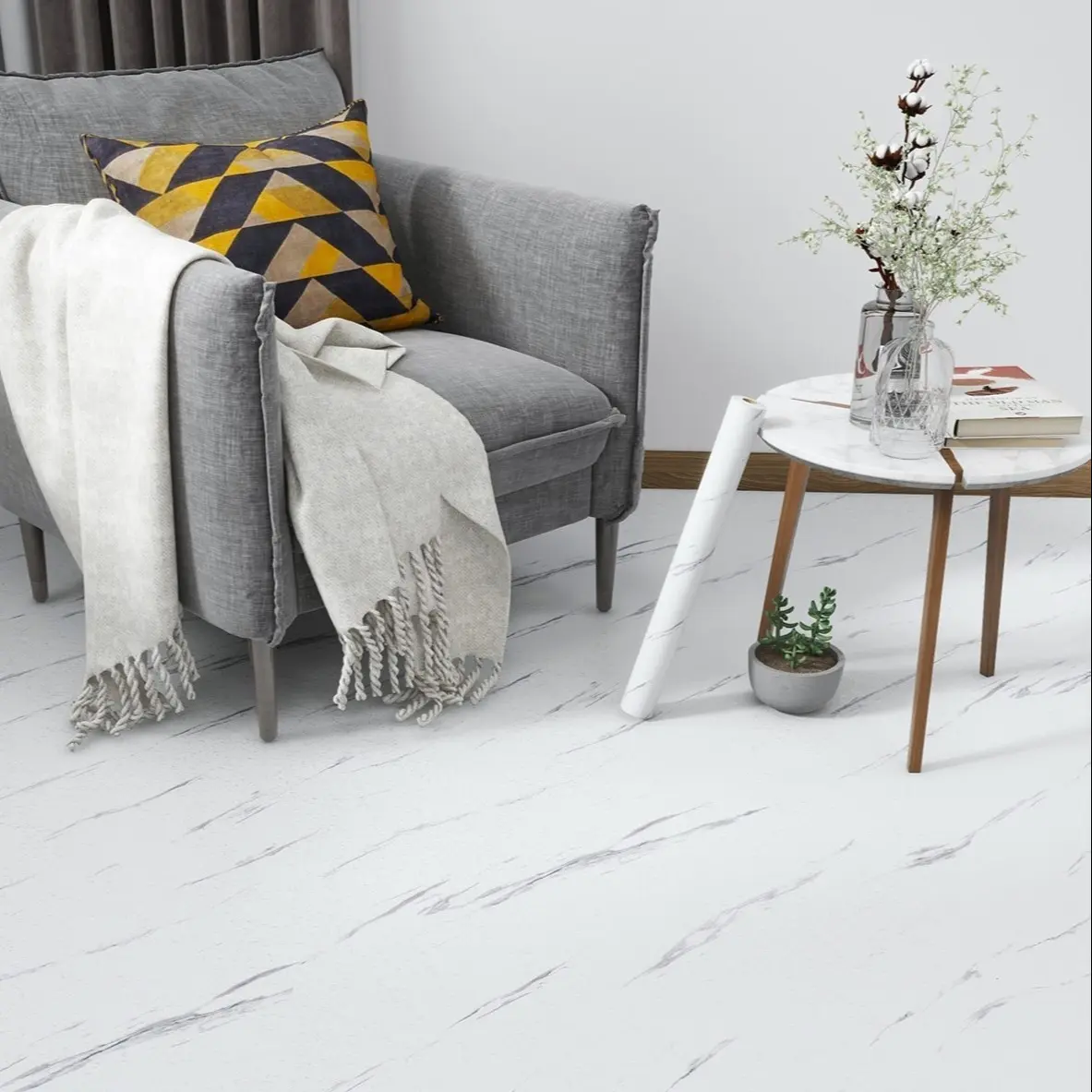 Acoustic Self-Adhesive Marble Matte Panel 3.6 Square Meters, High Resolution Water-Based Laminate for Easy Home Installation, Multi-Functional Sxp Design, Living Room, Self Adhesive Waterproof, Matte Marble Pattern