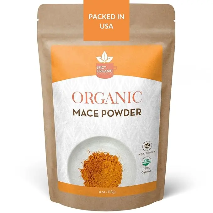 SPICY ORGANIC Ground Mace - 100% Pure USDA Organic -Non-GMO Mace Spice - 4 OZ Natural Flavor