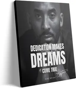 Kobe Bryant Canvas Wall Art Print Poster Framed Dedication Makes Dreams Come True Quote Wall Art - Inspirational Poster Canvas Arts Decor for Living Room, Bedroom, Office, or Hallway