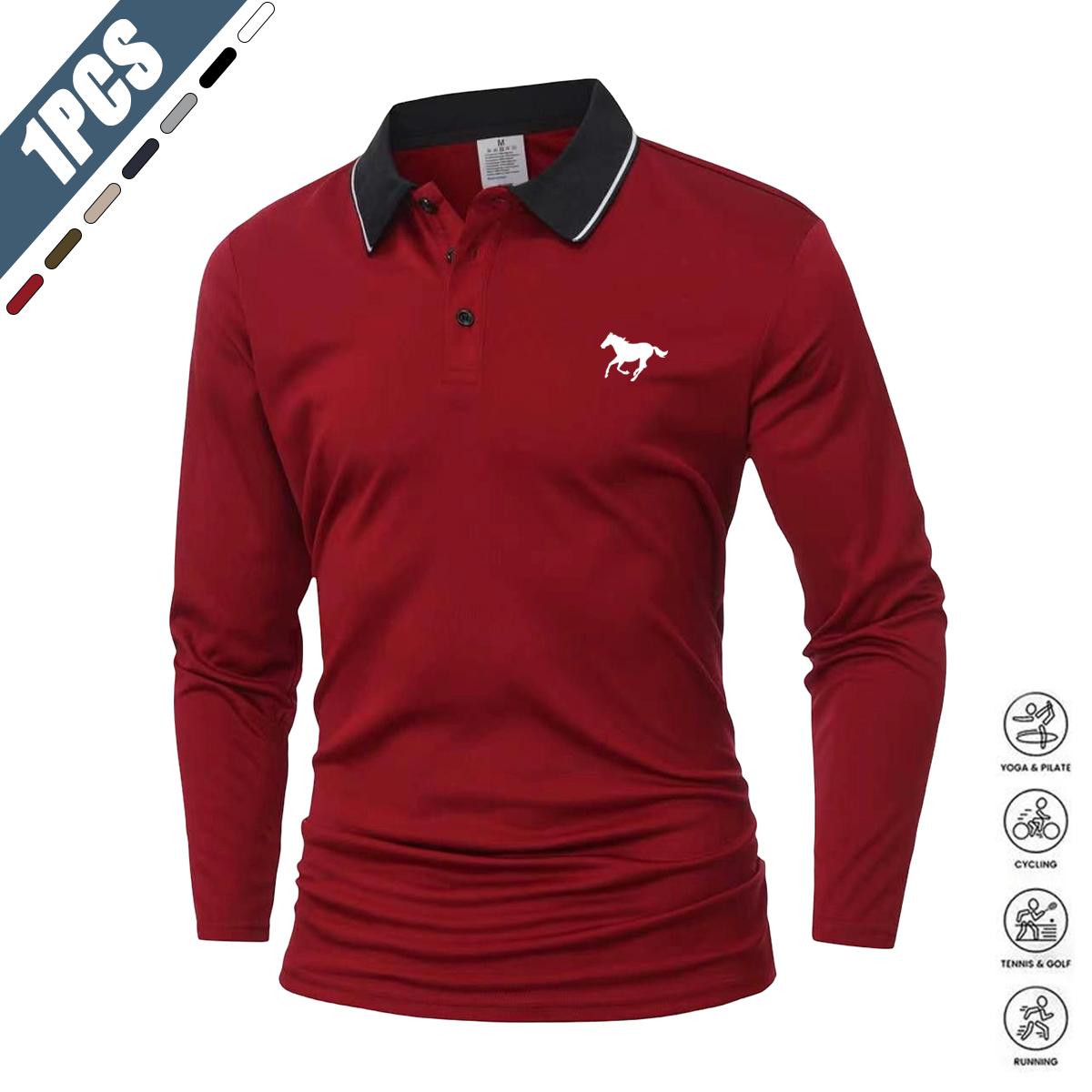 Men's 100% Polyester Solid Long-Sleeve Polo Shirt Set - White + Gray + Black, Loose-Fit, Casual Sportswear, Athletic Active Tops, Golf Wear for Spring & Autumn, Menswear