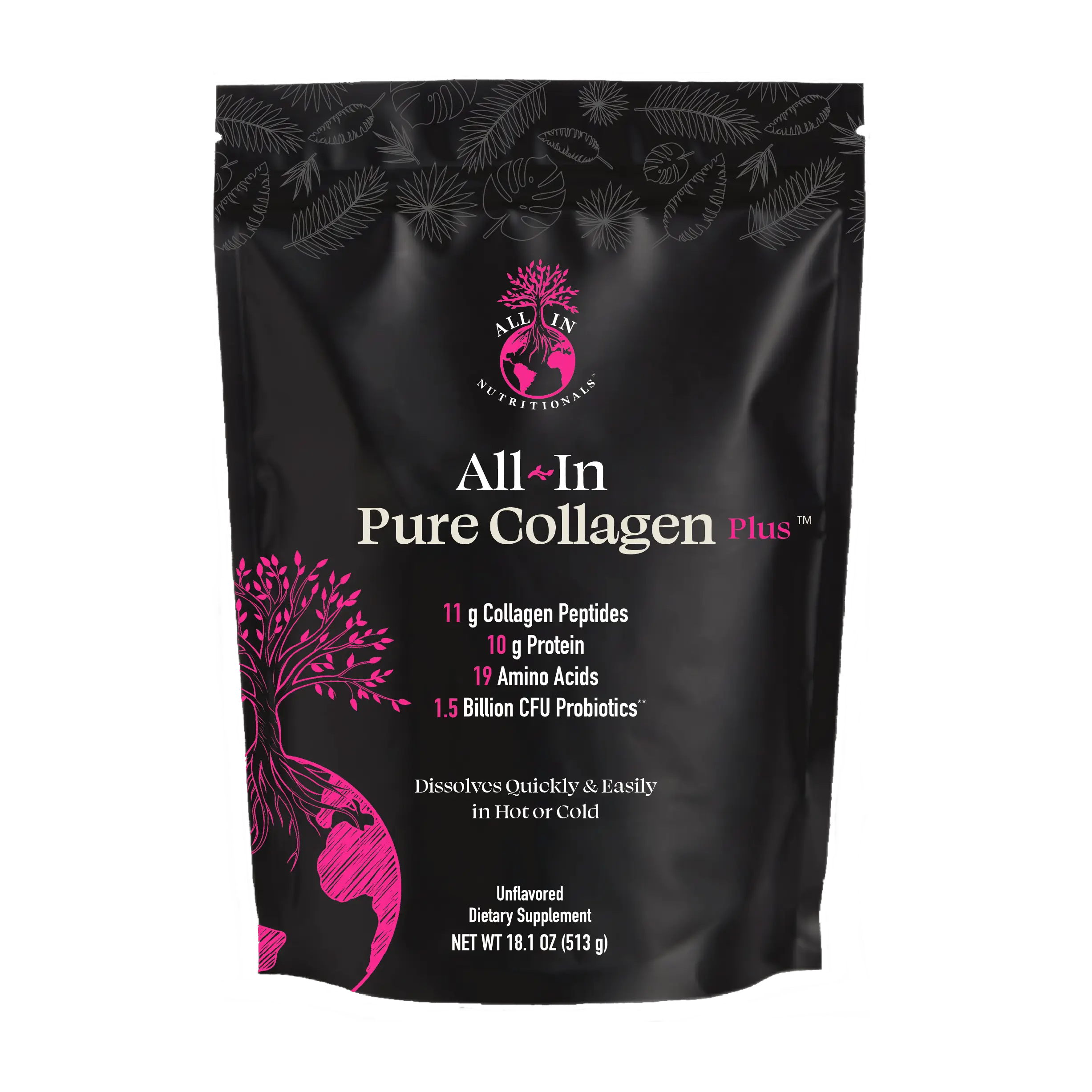 All-In Pure Collagen Plus –  11g Collagen Peptides & 1.5B CFU Probiotics – Fast-Dissolving Powder for Hair, Skin, Nails & Gut Health –  Intermittent Fasting Eating Window