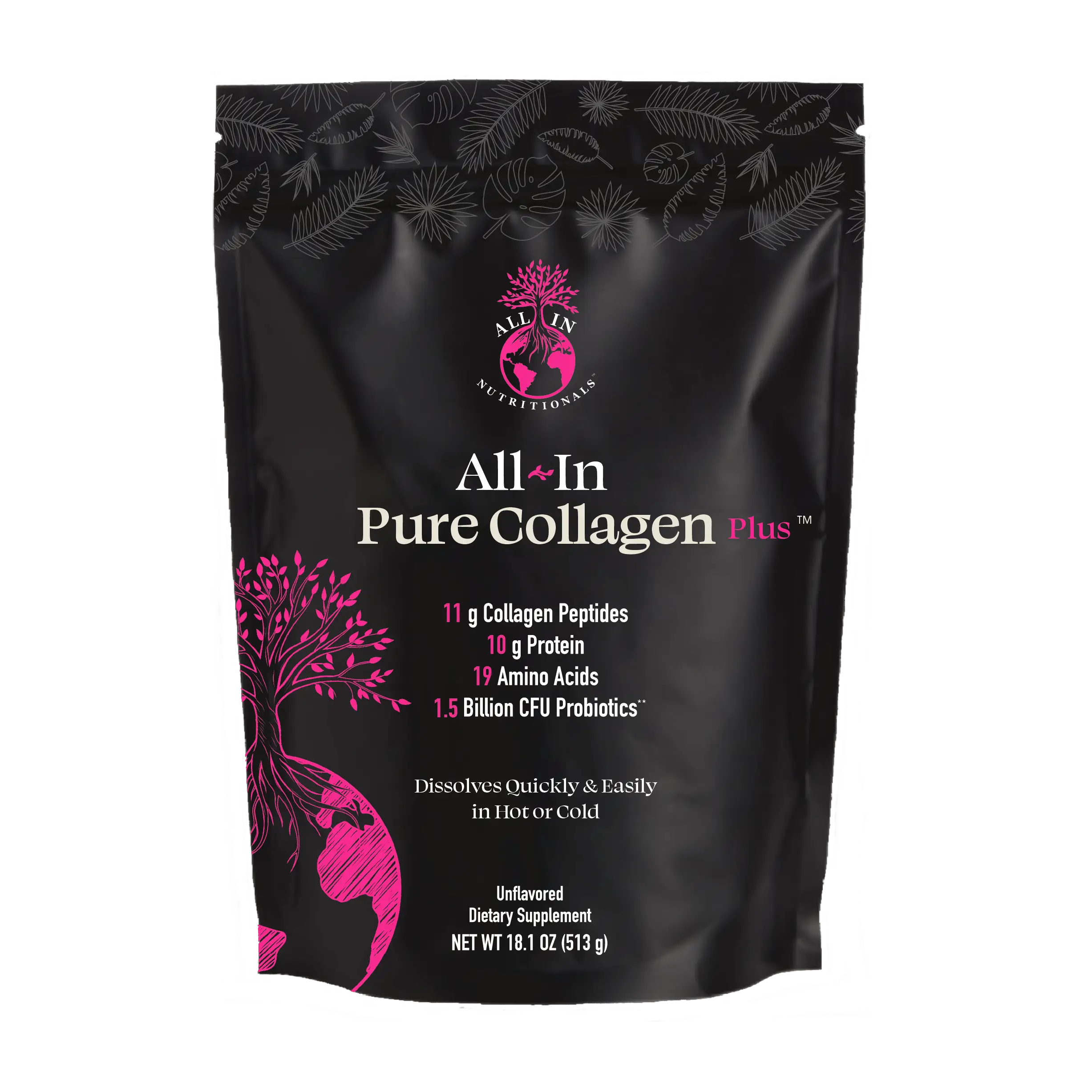 All-In Pure Collagen Plus – 11g Collagen Peptides & 1.5B CFU Probiotics – Fast-Dissolving Powder for Hair, Skin, Nails & Gut Health – Intermittent F